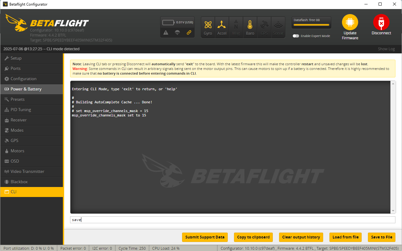 Betaflight CLI Command for MSP Override Betaflight CLI Command for MSP Override