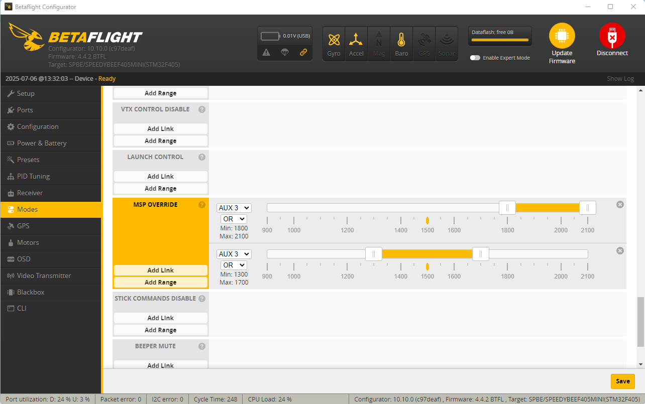 Betaflight MSP Override Mode Betaflight MSP Override Mode
